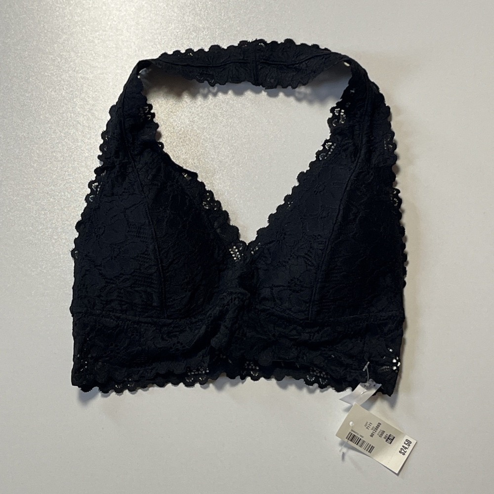 Live Love Dream By Aeropostale Size M Black Lace Halter Padded Wireless Bralette